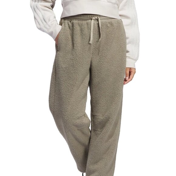 BNWT WOMEN'S ADIDAS COZE SHERPA BARREL LEG PULL ON PANTS CLAY US SIZE SMALL (S) - Picture 2 of 11